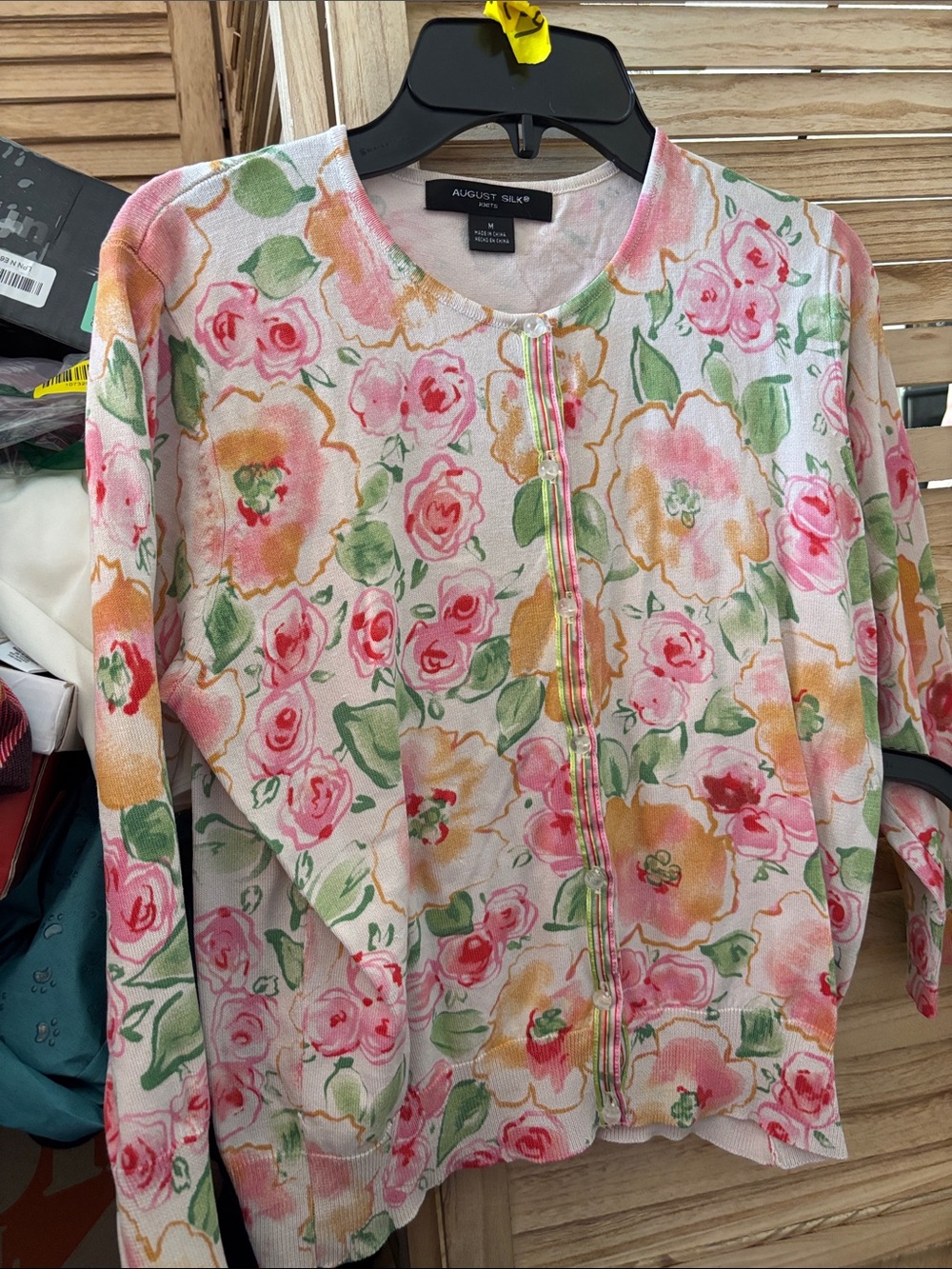 august silk silk blend Cardigan in Pink and Green Medium